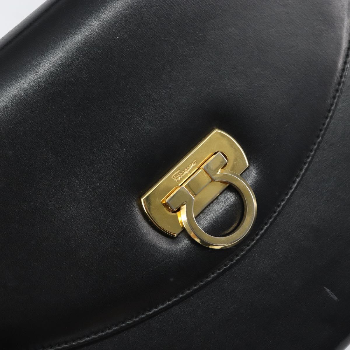 Salvatore Ferragamo Gancini Shoulder Bag Leather 2way Black Gold Auth 156467