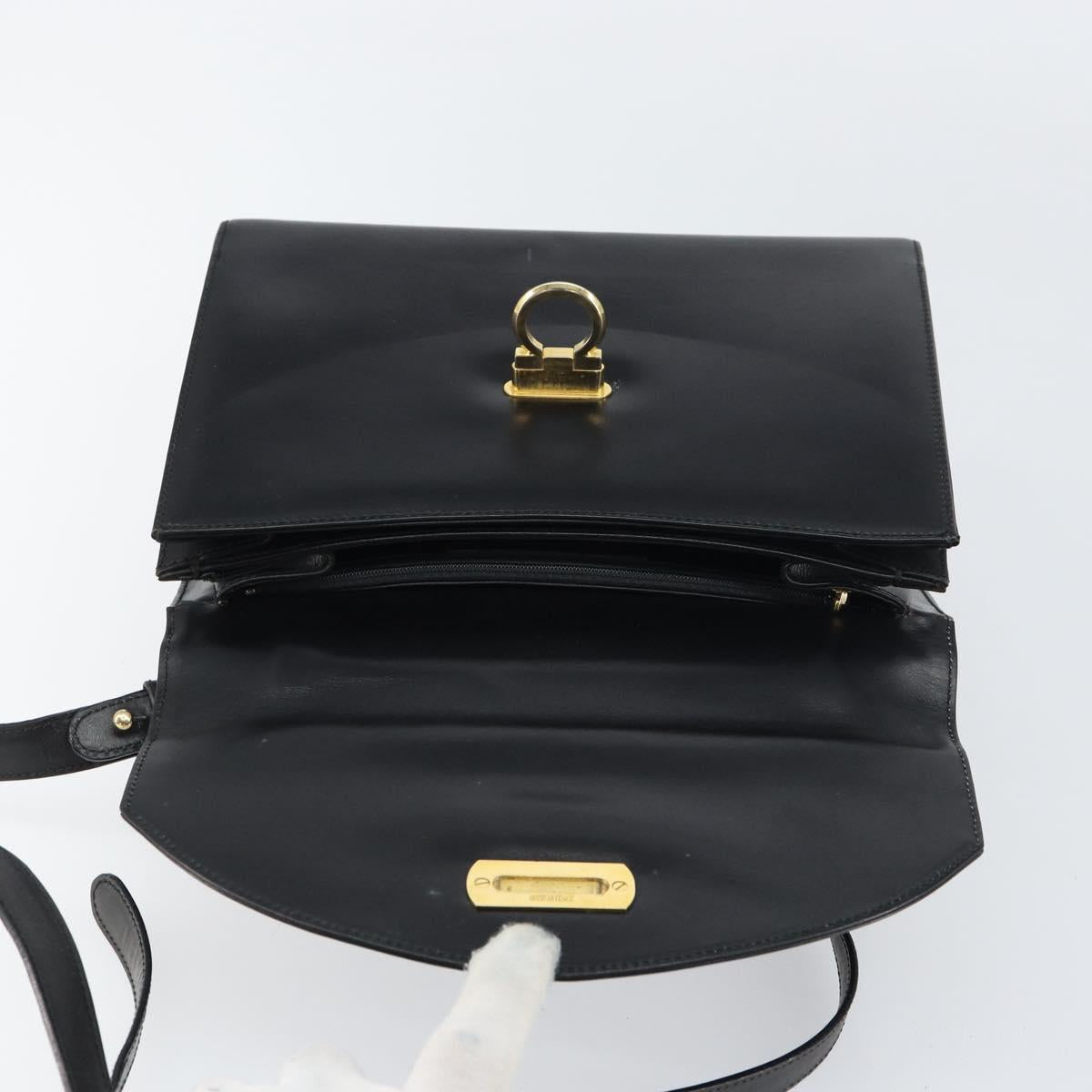 Salvatore Ferragamo Gancini Shoulder Bag Leather 2way Black Gold Auth 156467