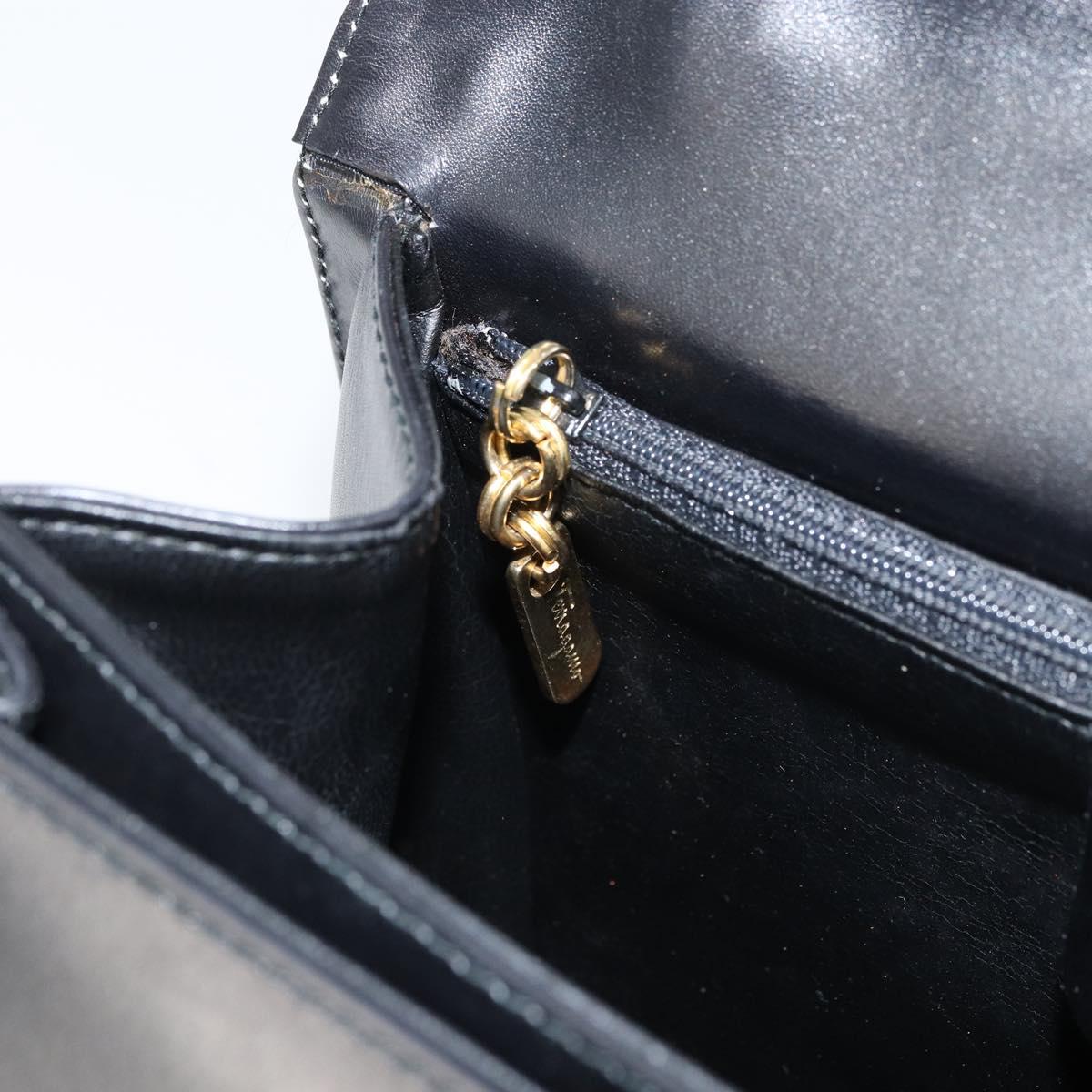 Salvatore Ferragamo Gancini Shoulder Bag Leather 2way Black Gold Auth 156467