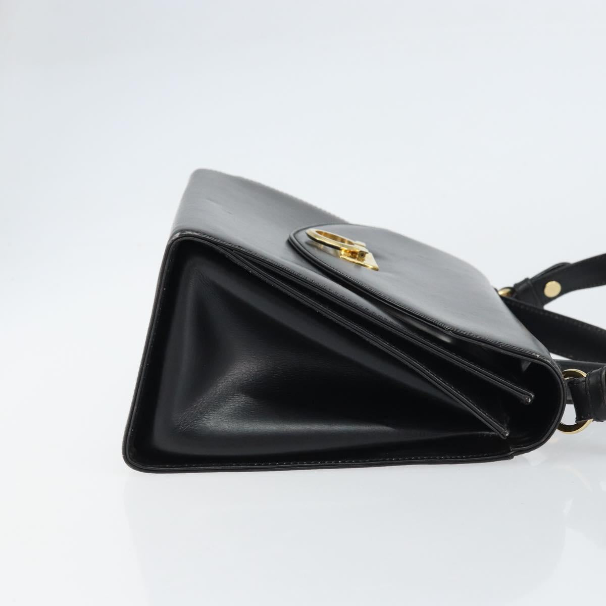 Salvatore Ferragamo Gancini Shoulder Bag Leather 2way Black Gold Auth 156467