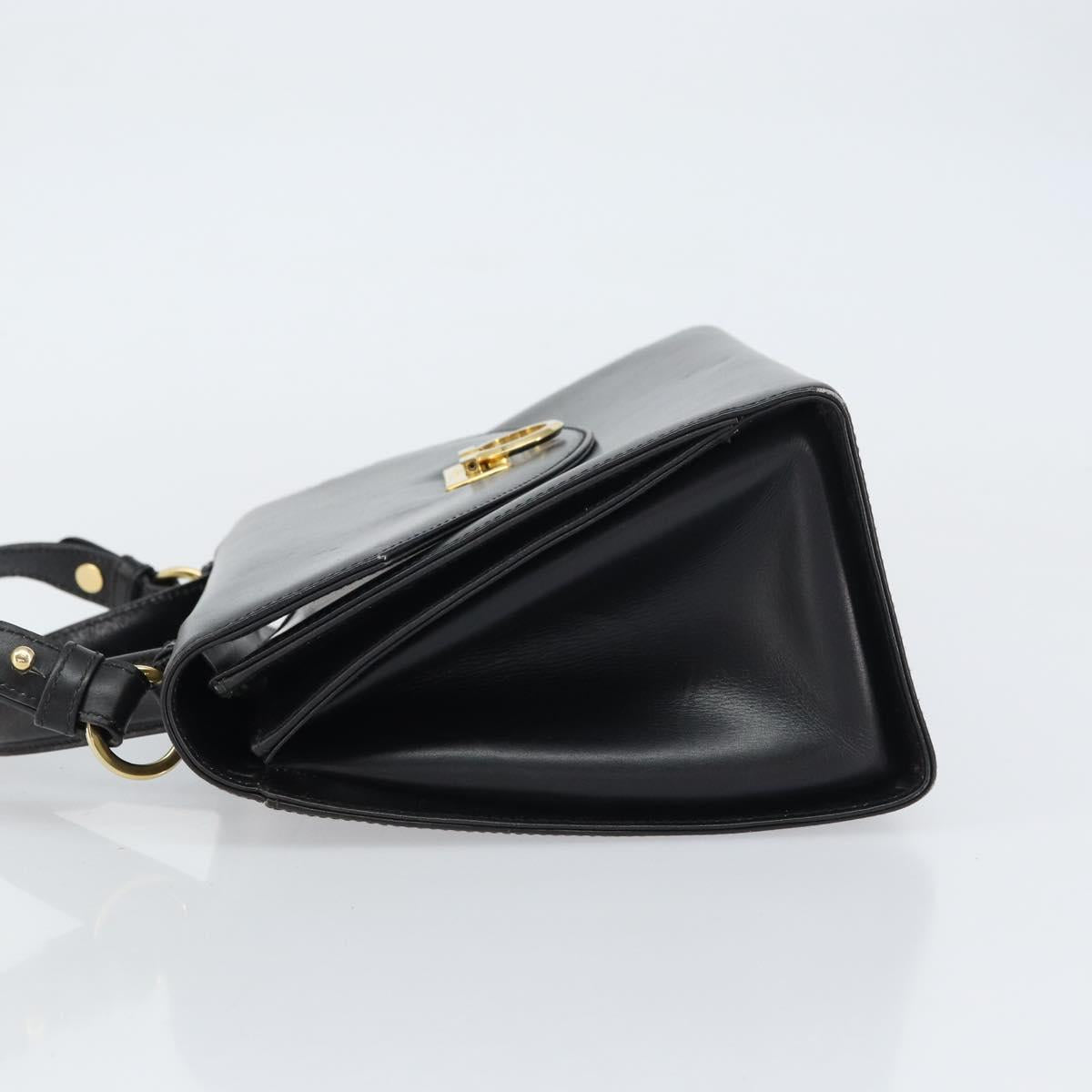 Salvatore Ferragamo Gancini Shoulder Bag Leather 2way Black Gold Auth 156467