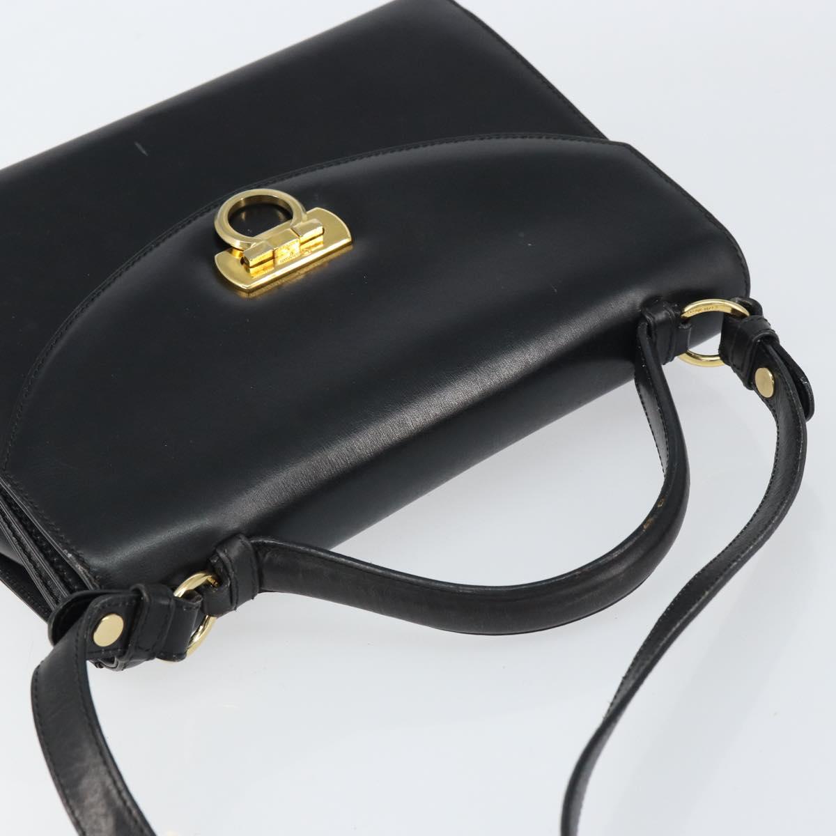 Salvatore Ferragamo Gancini Shoulder Bag Leather 2way Black Gold Auth 156467