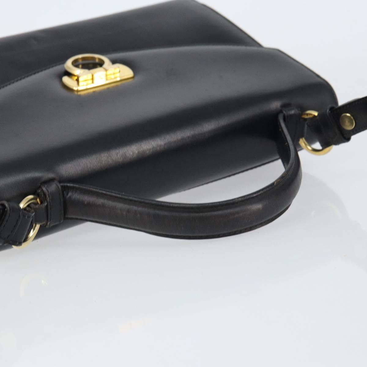 Salvatore Ferragamo Gancini Shoulder Bag Leather 2way Black Gold Auth 156467