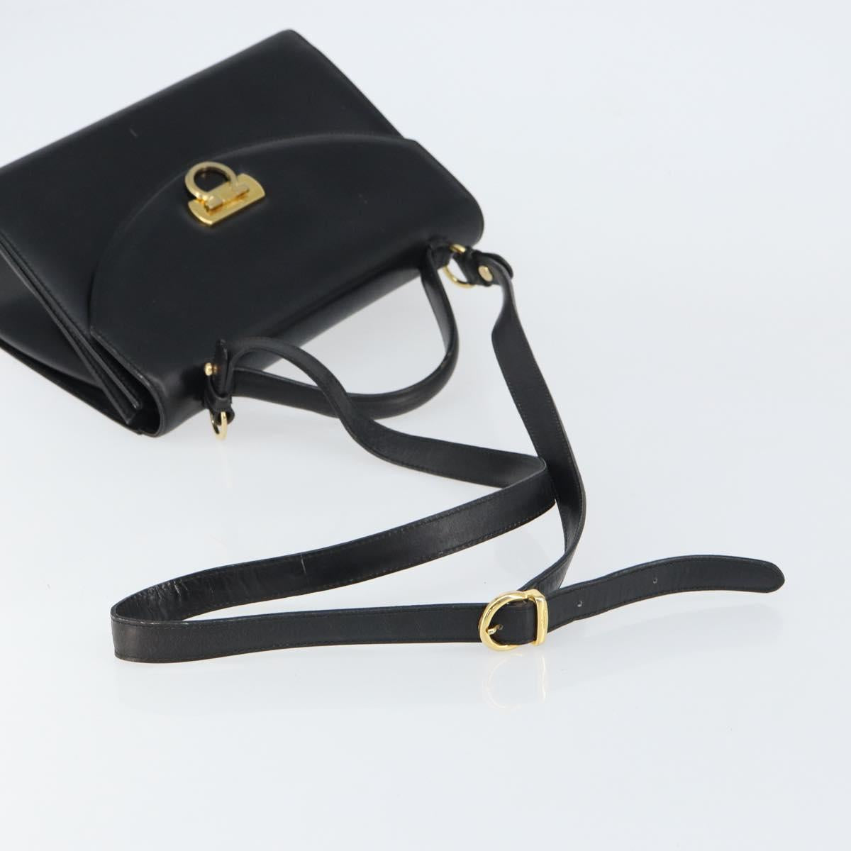 Salvatore Ferragamo Gancini Shoulder Bag Leather 2way Black Gold Auth 156467