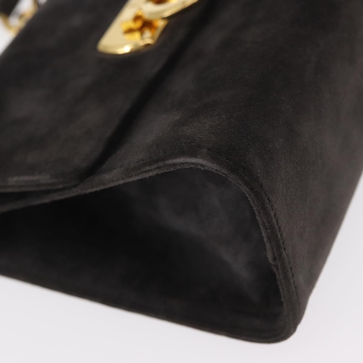 Salvatore Ferragamo Gancini Shoulder Bag Suede Gray Gold Auth 156470