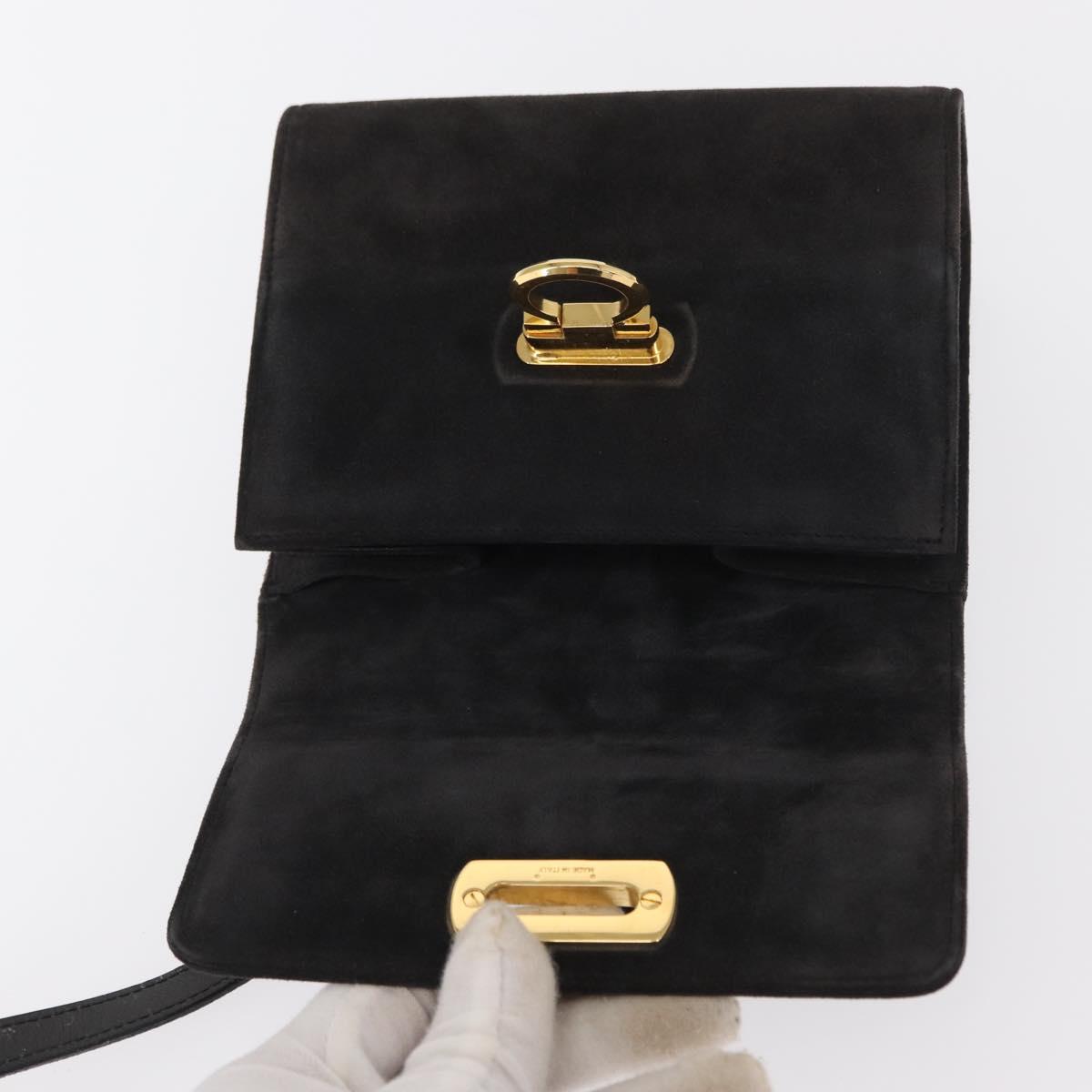 Salvatore Ferragamo Gancini Shoulder Bag Suede Gray Gold Auth 156470