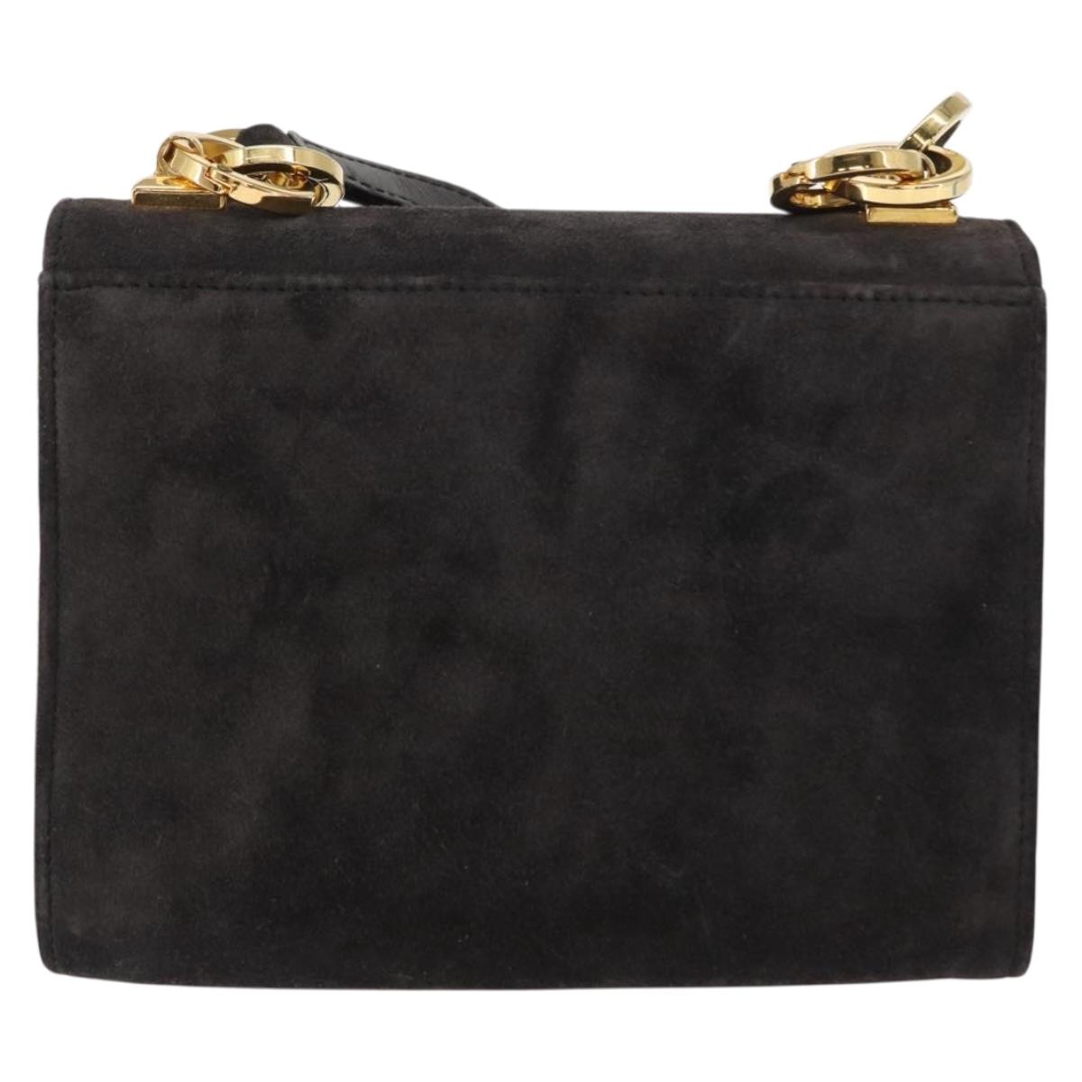 Salvatore Ferragamo Gancini Shoulder Bag Suede Gray Gold Auth 156470