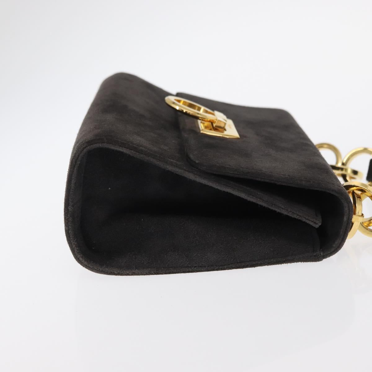 Salvatore Ferragamo Gancini Shoulder Bag Suede Gray Gold Auth 156470