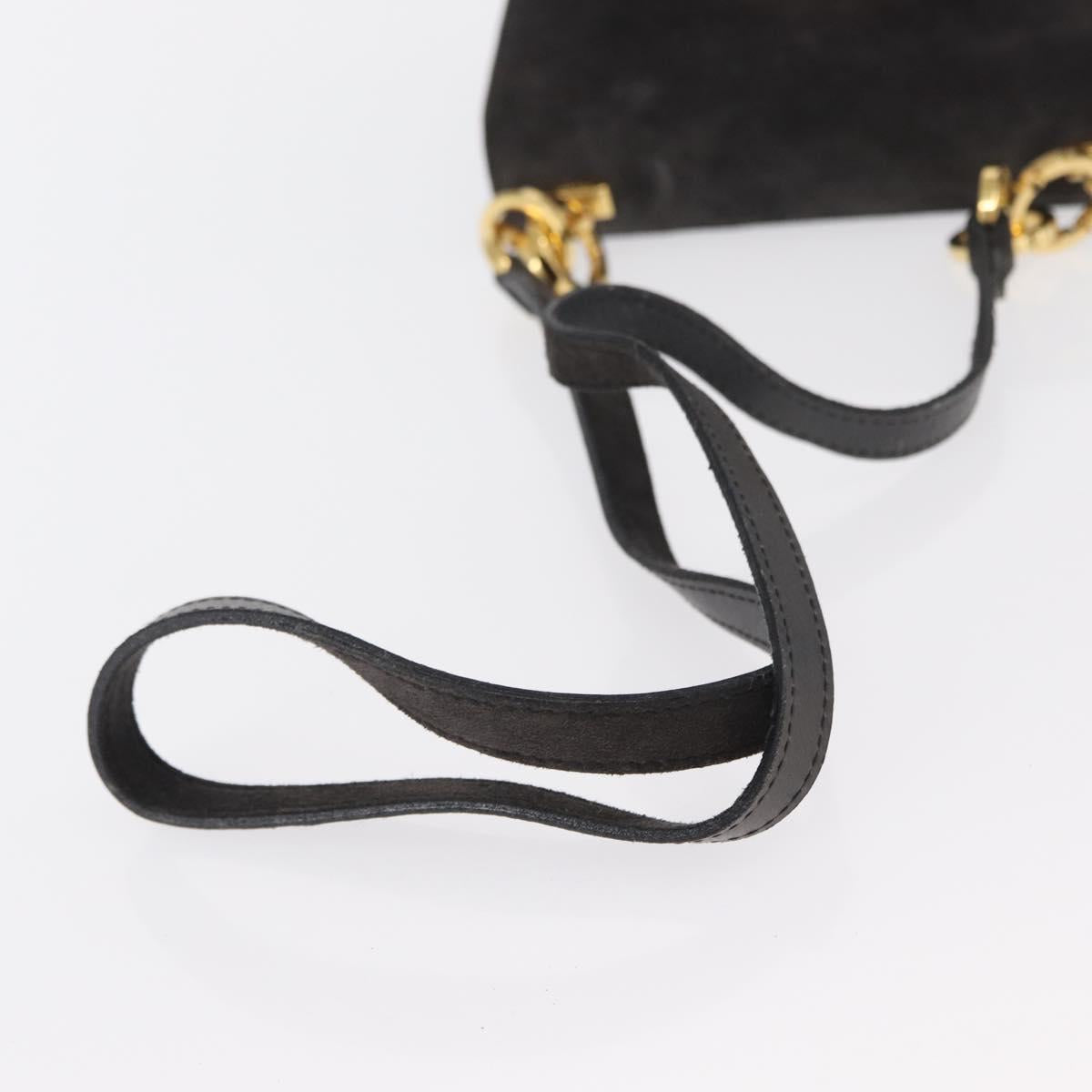 Salvatore Ferragamo Gancini Shoulder Bag Suede Gray Gold Auth 156470