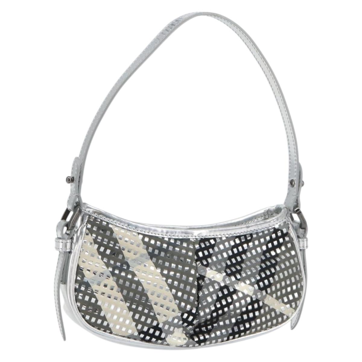 BURBERRY Nova Check Shoulder Bag PVC Silver Auth 156475