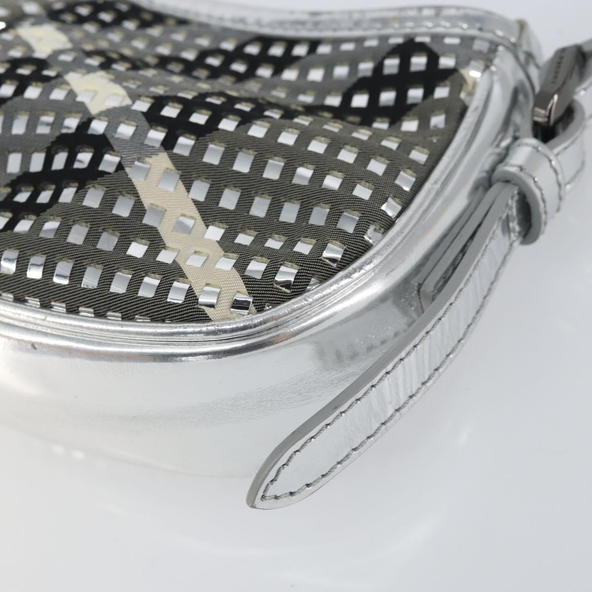 BURBERRY Nova Check Shoulder Bag PVC Silver Auth 156475