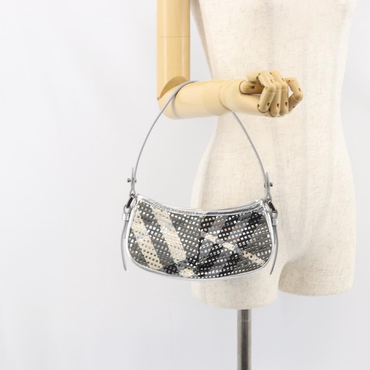 BURBERRY Nova Check Shoulder Bag PVC Silver Auth 156475