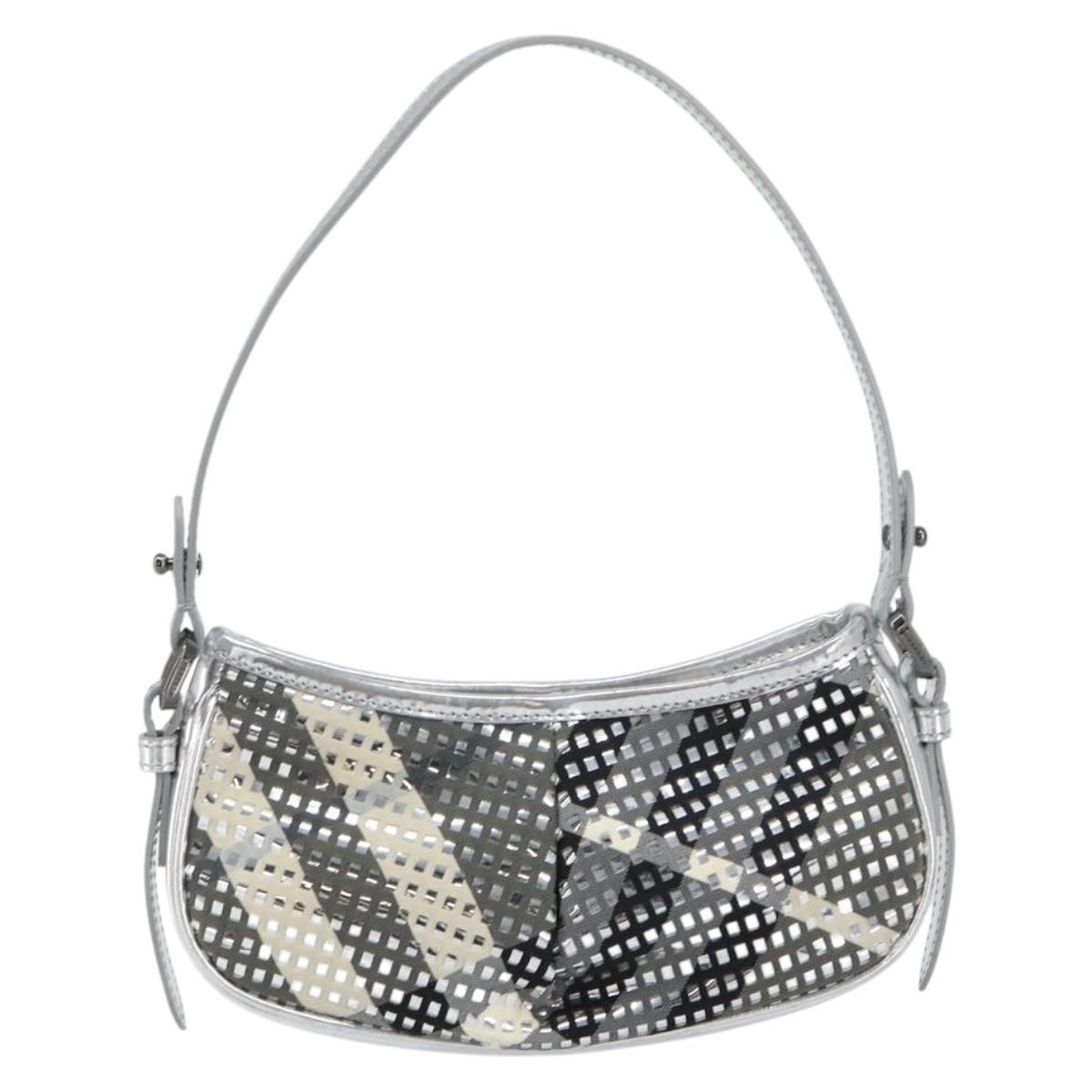 BURBERRY Nova Check Shoulder Bag PVC Silver Auth 156475