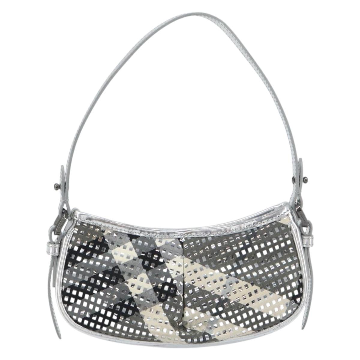 BURBERRY Nova Check Shoulder Bag PVC Silver Auth 156475