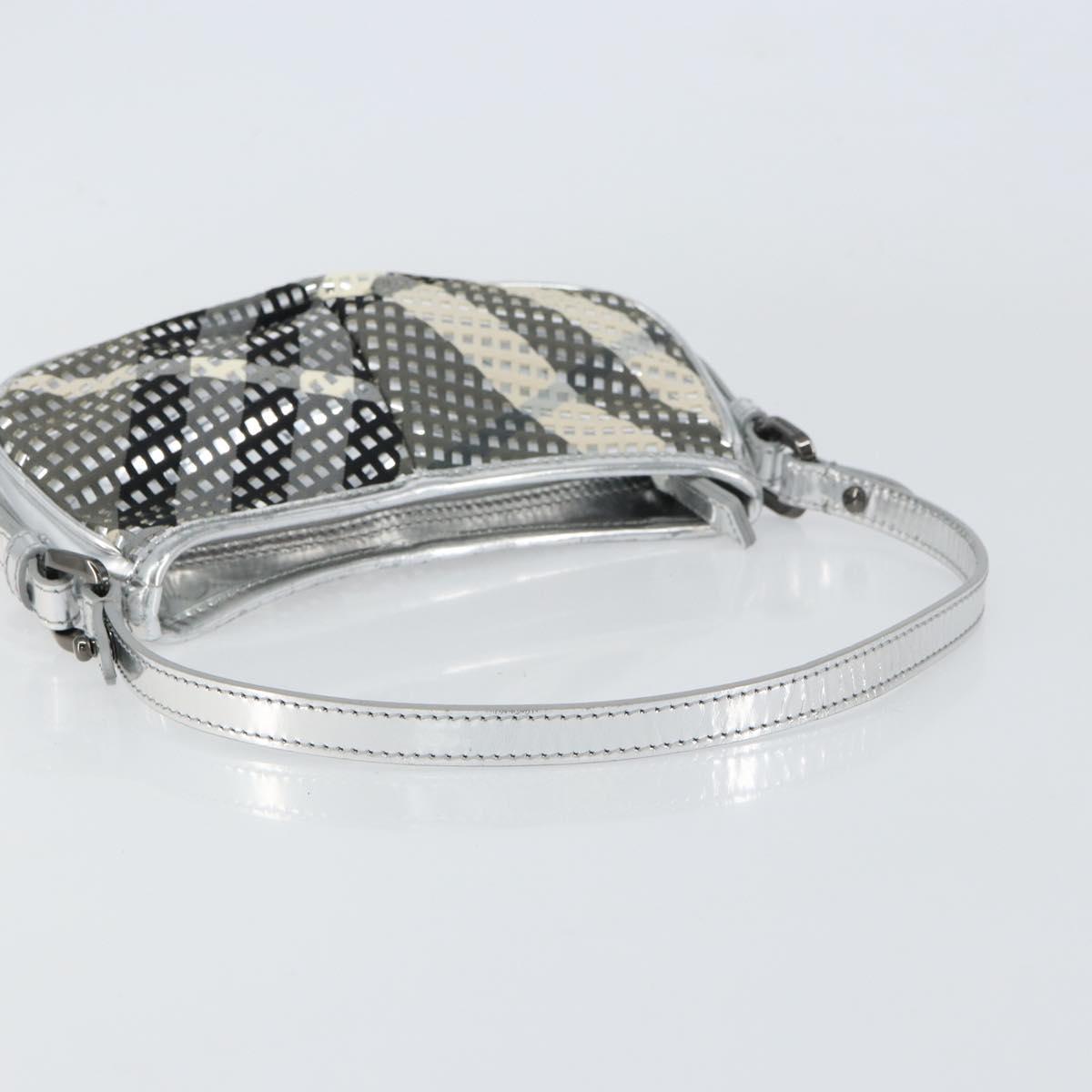 BURBERRY Nova Check Shoulder Bag PVC Silver Auth 156475