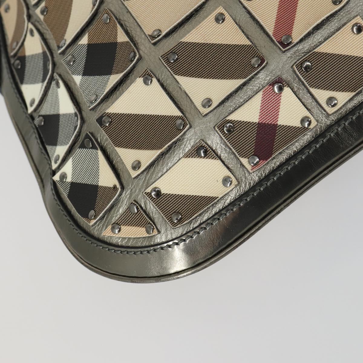 BURBERRY Nova Check Shoulder Bag PVC Beige Silver Auth 156476