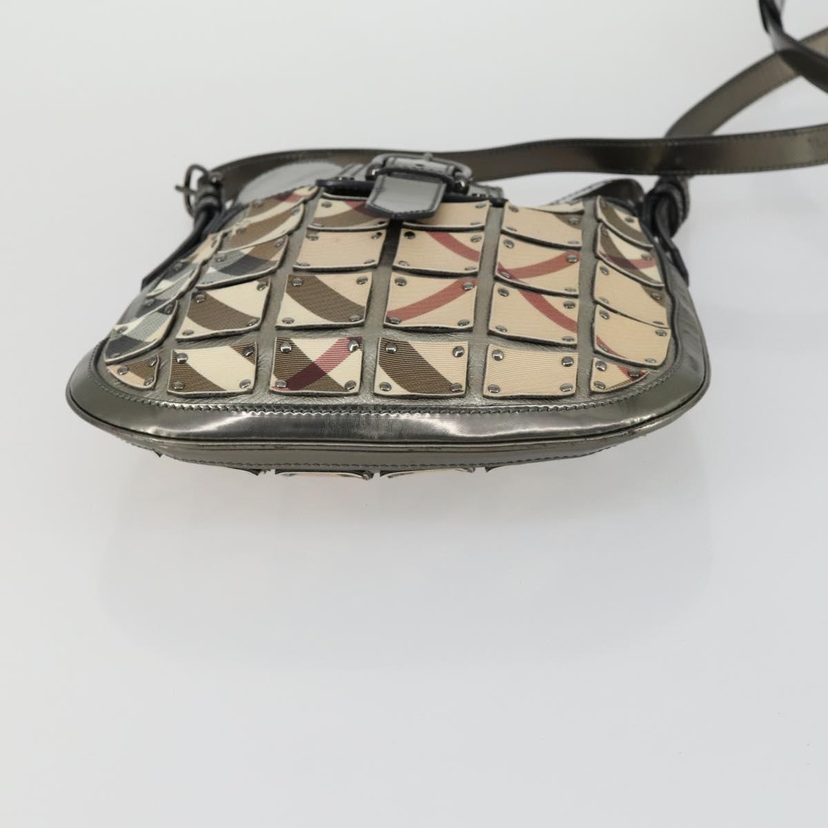 BURBERRY Nova Check Shoulder Bag PVC Beige Silver Auth 156476