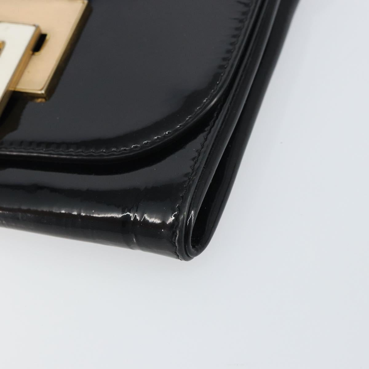 FENDI Shoulder Bag Enamel Black Gold Auth 156479