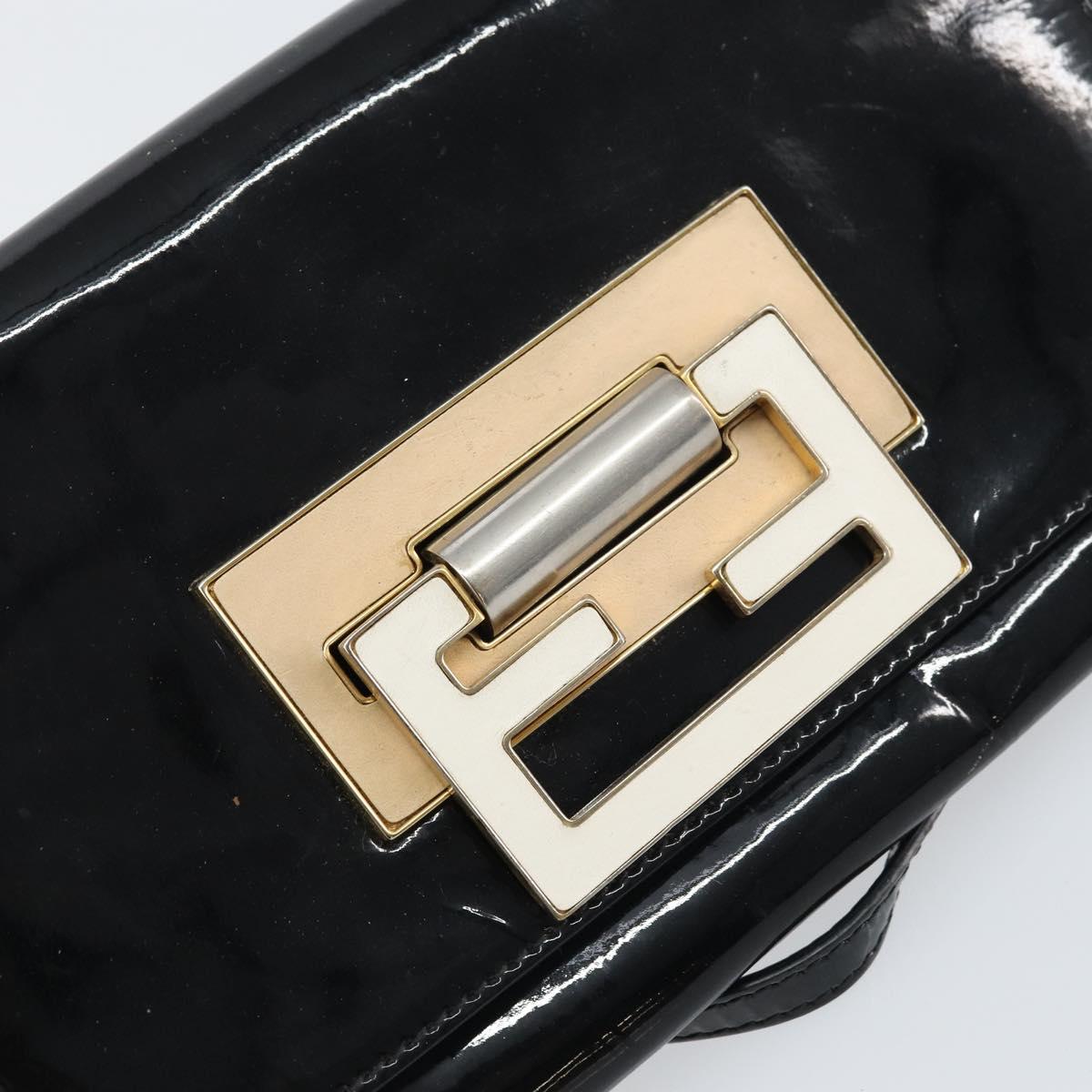 FENDI Shoulder Bag Enamel Black Gold Auth 156479
