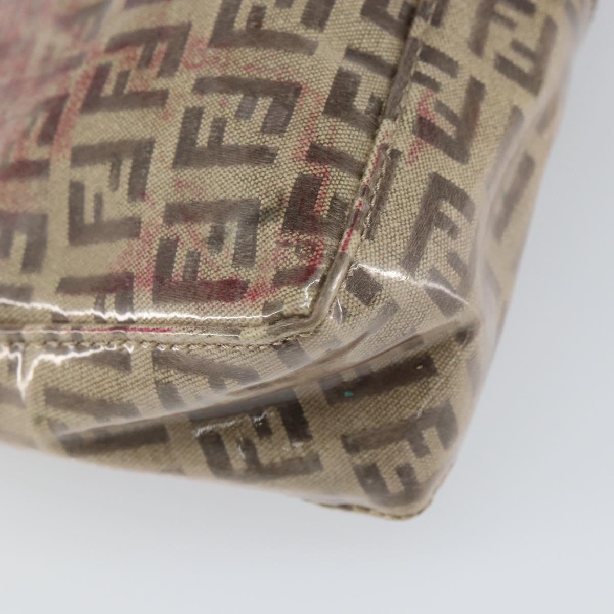 FENDI Zucchino Canvas Pouch Enamel Beige Gold Auth 156480