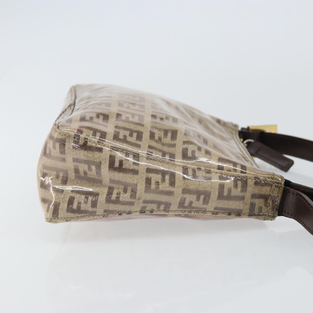 FENDI Zucchino Canvas Pouch Enamel Beige Gold Auth 156480