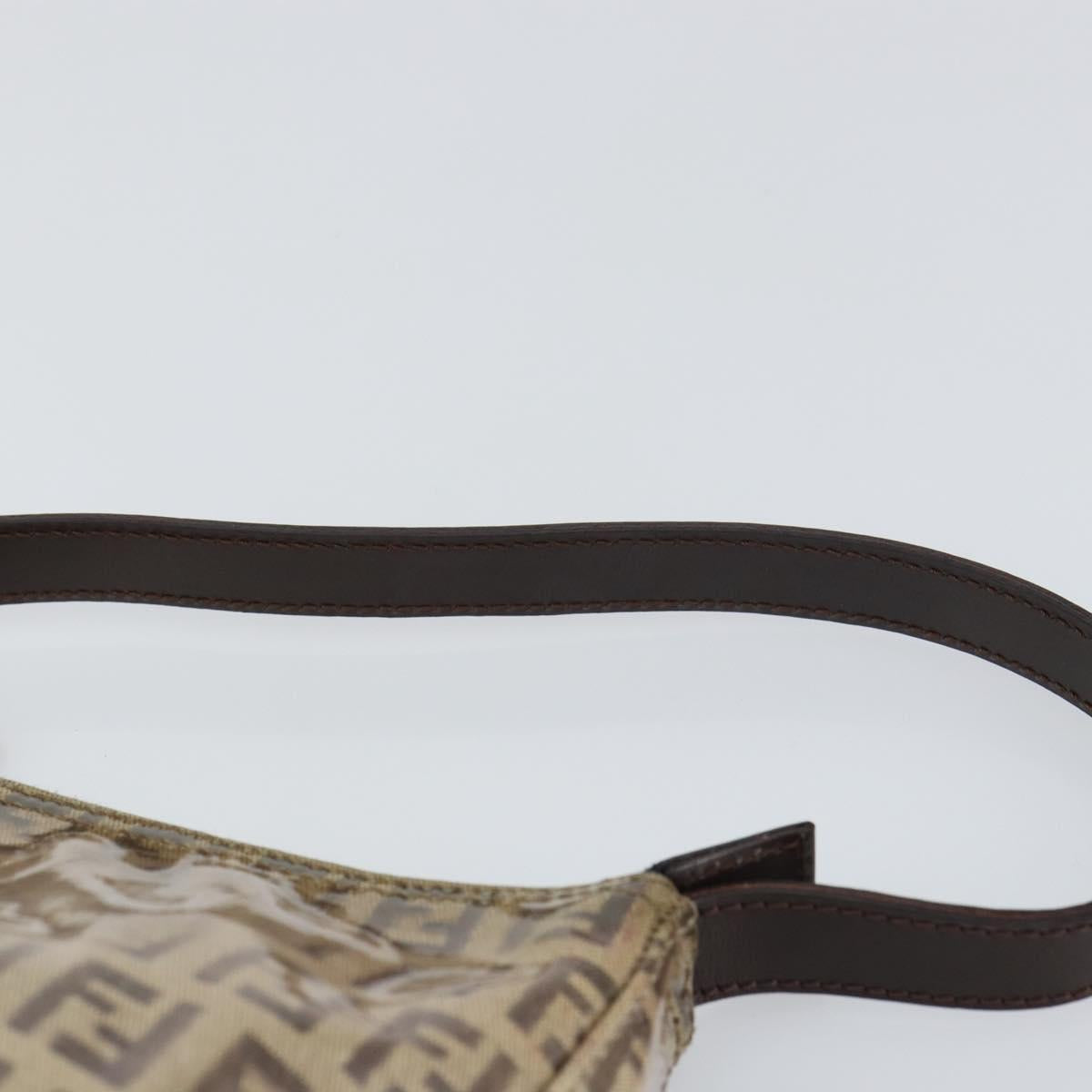 FENDI Zucchino Canvas Pouch Enamel Beige Gold Auth 156480