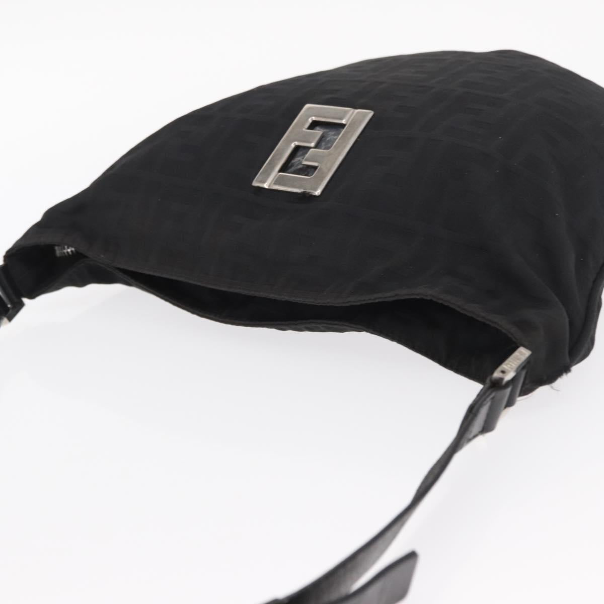 FENDI Zucca Canvas Shoulder Bag Black Silver Auth 156481
