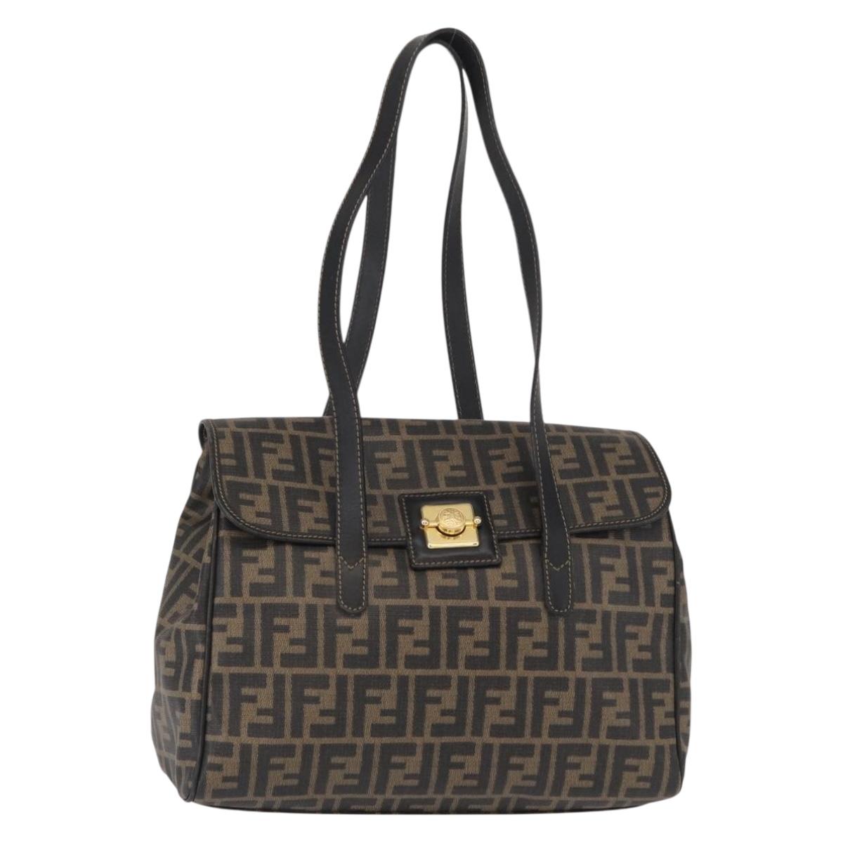 FENDI Zucca Canvas Tote Bag PVC Black Brown Auth 156482