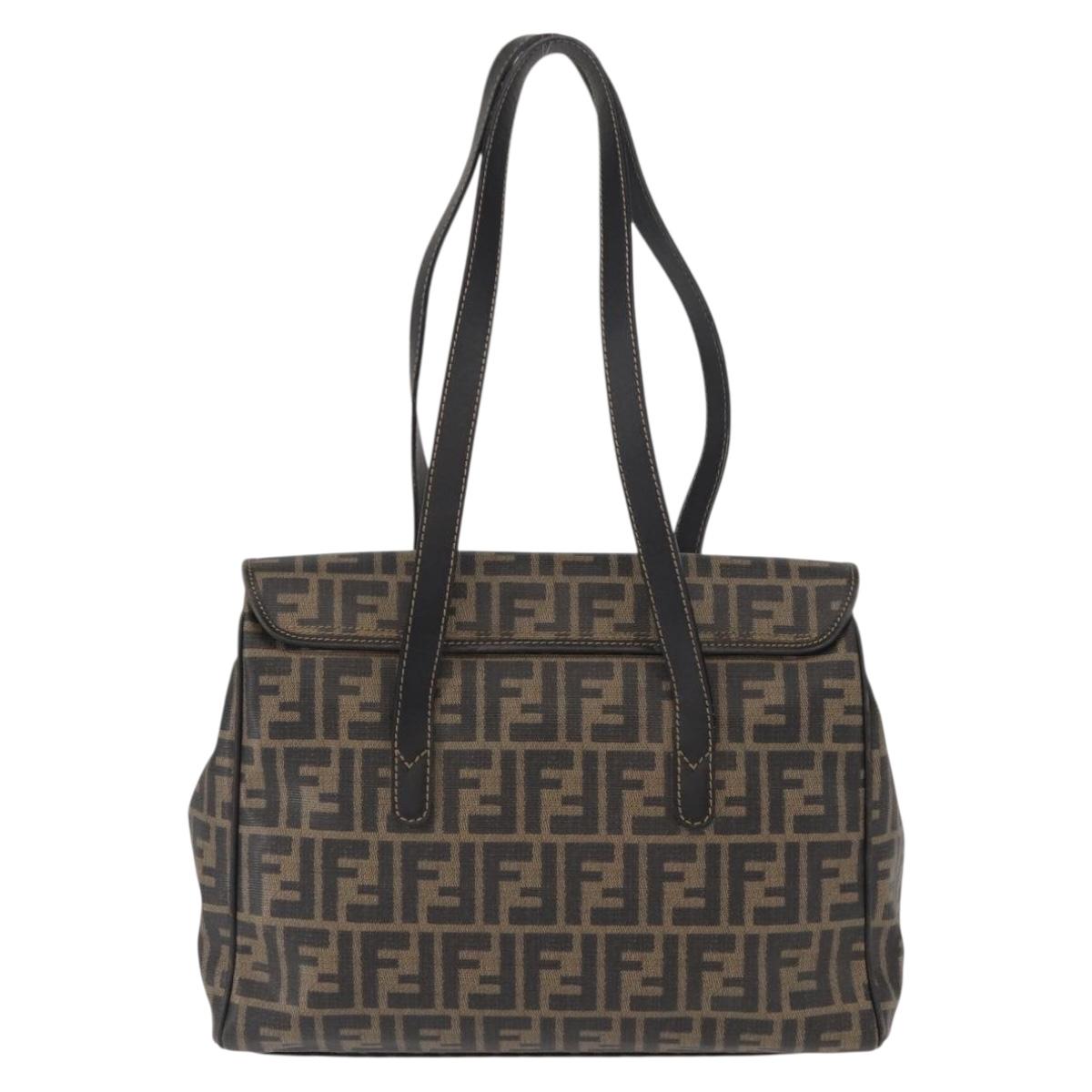 FENDI Zucca Canvas Tote Bag PVC Black Brown Auth 156482