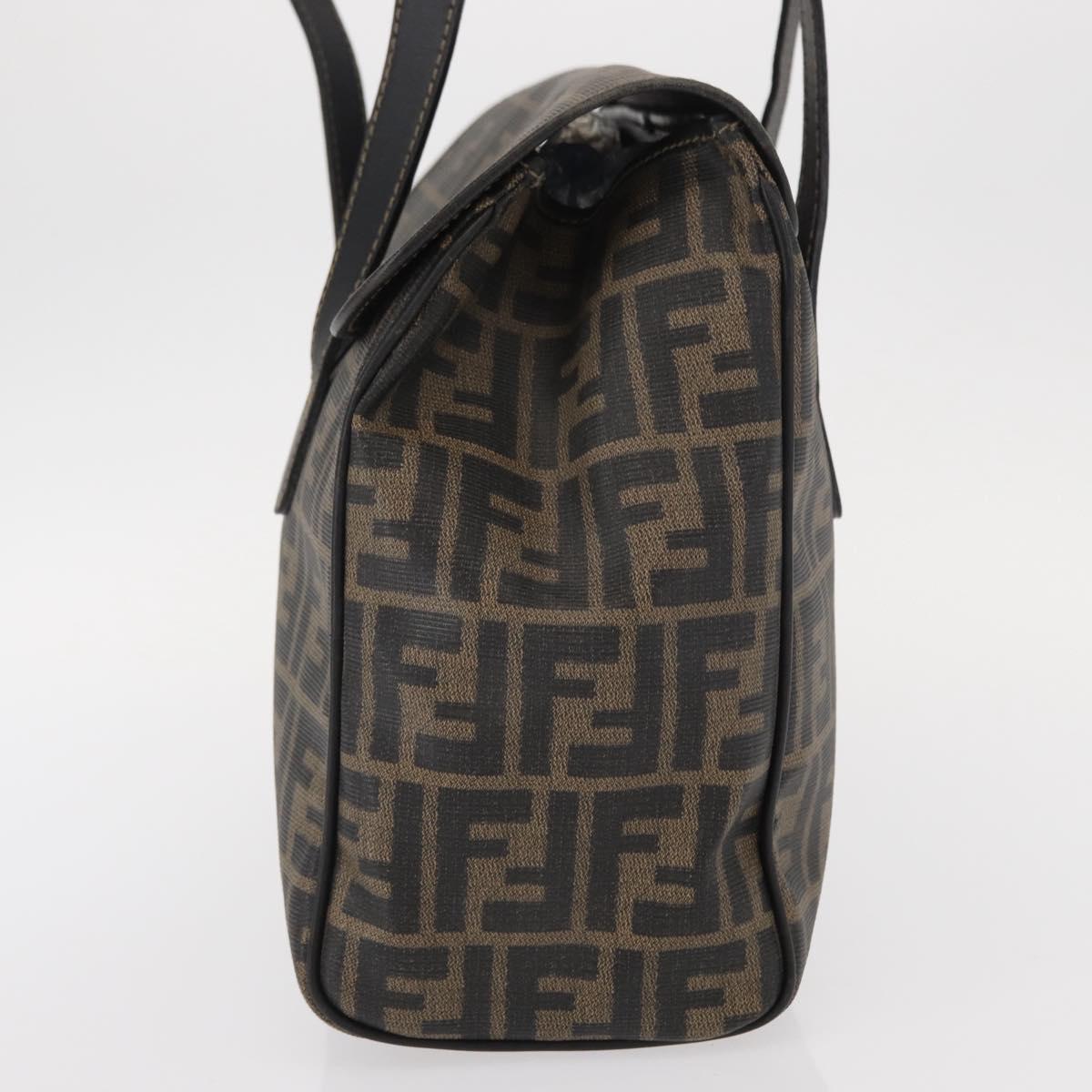 FENDI Zucca Canvas Tote Bag PVC Black Brown Auth 156482