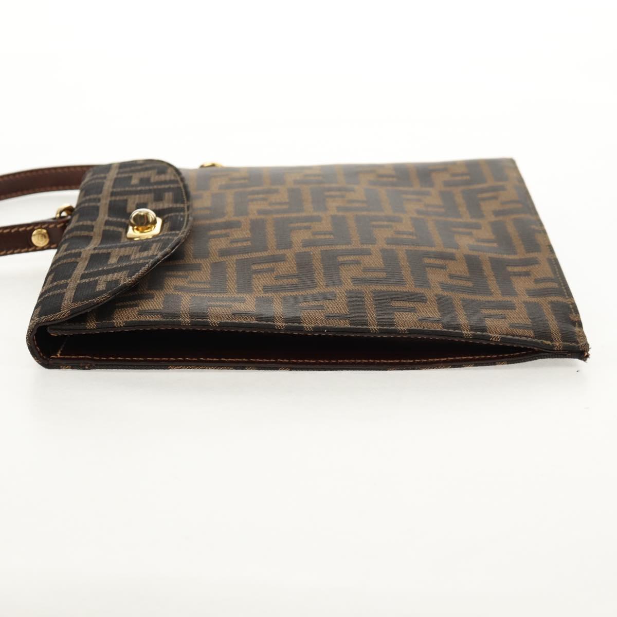 FENDI Zucca Canvas Hand Bag Black Brown Auth 156483V