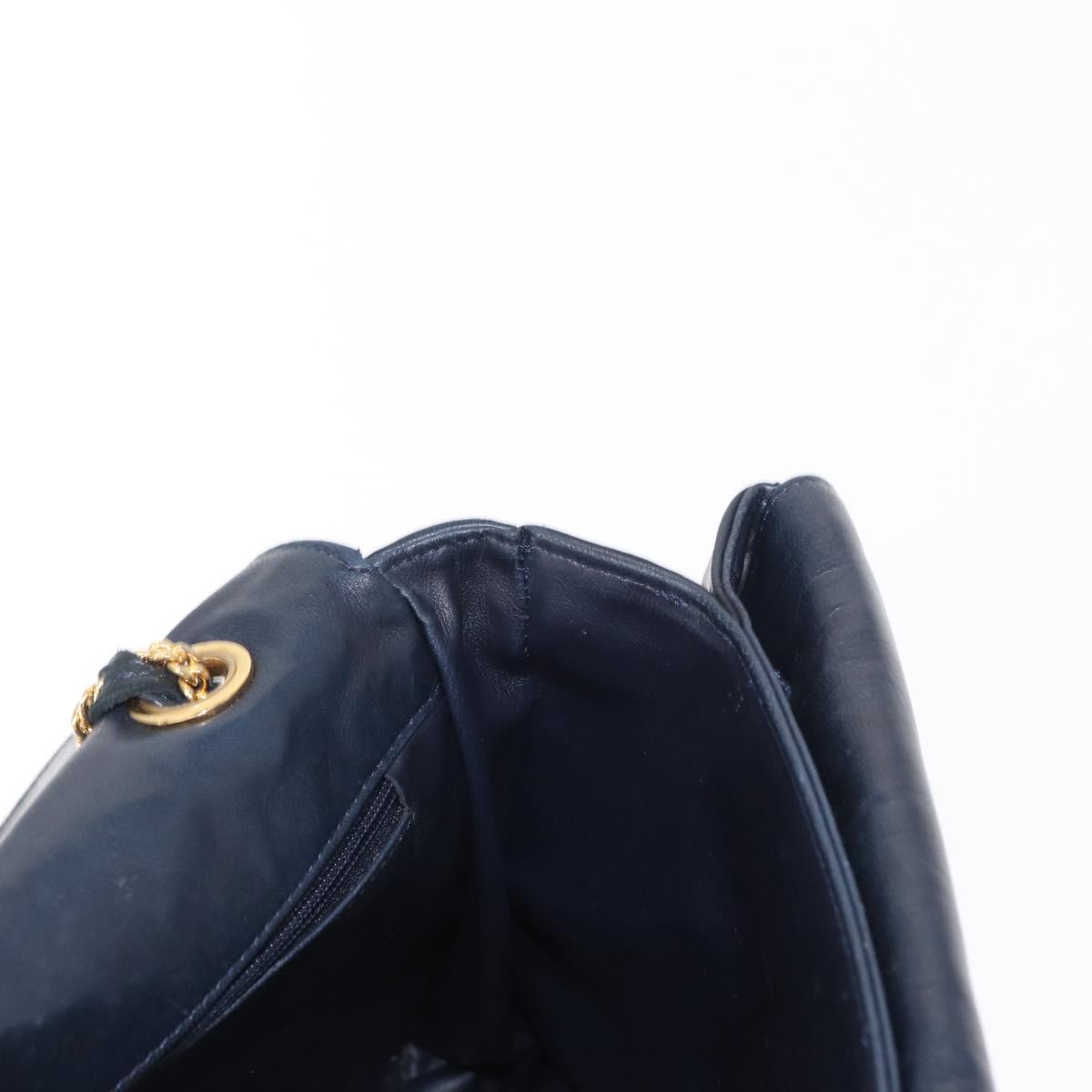 BALLY Chain Shoulder Bag Leather Navy Gold Auth 156485