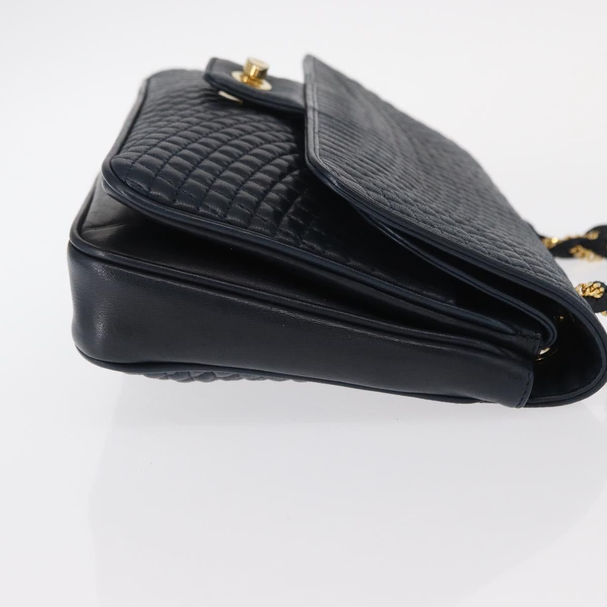 BALLY Chain Shoulder Bag Leather Navy Gold Auth 156485