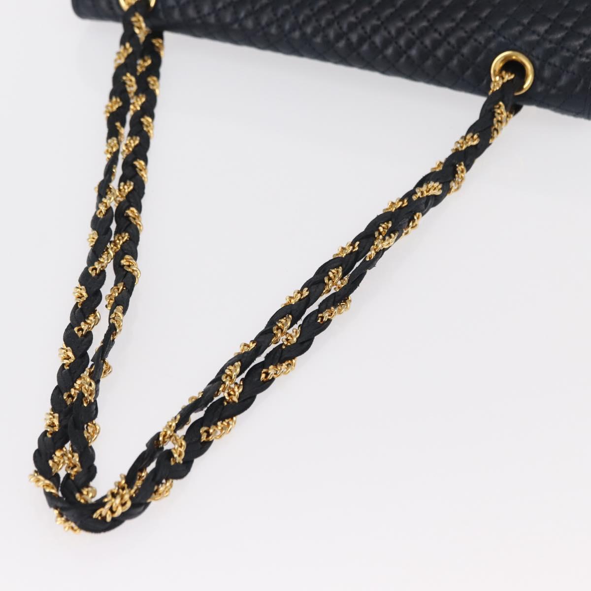 BALLY Chain Shoulder Bag Leather Navy Gold Auth 156485