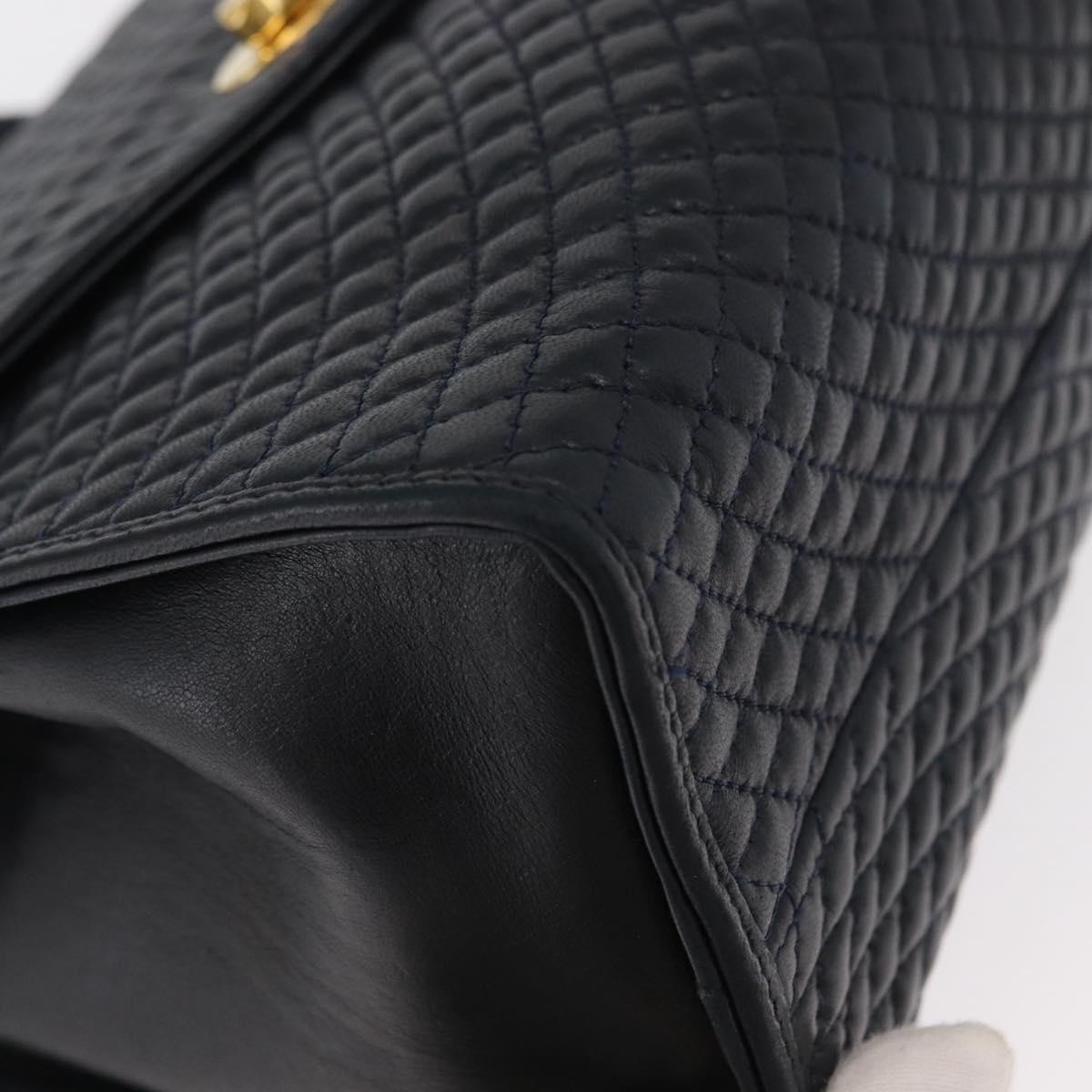 BALLY Shoulder Bag Leather 2way Navy Gold Auth 156489