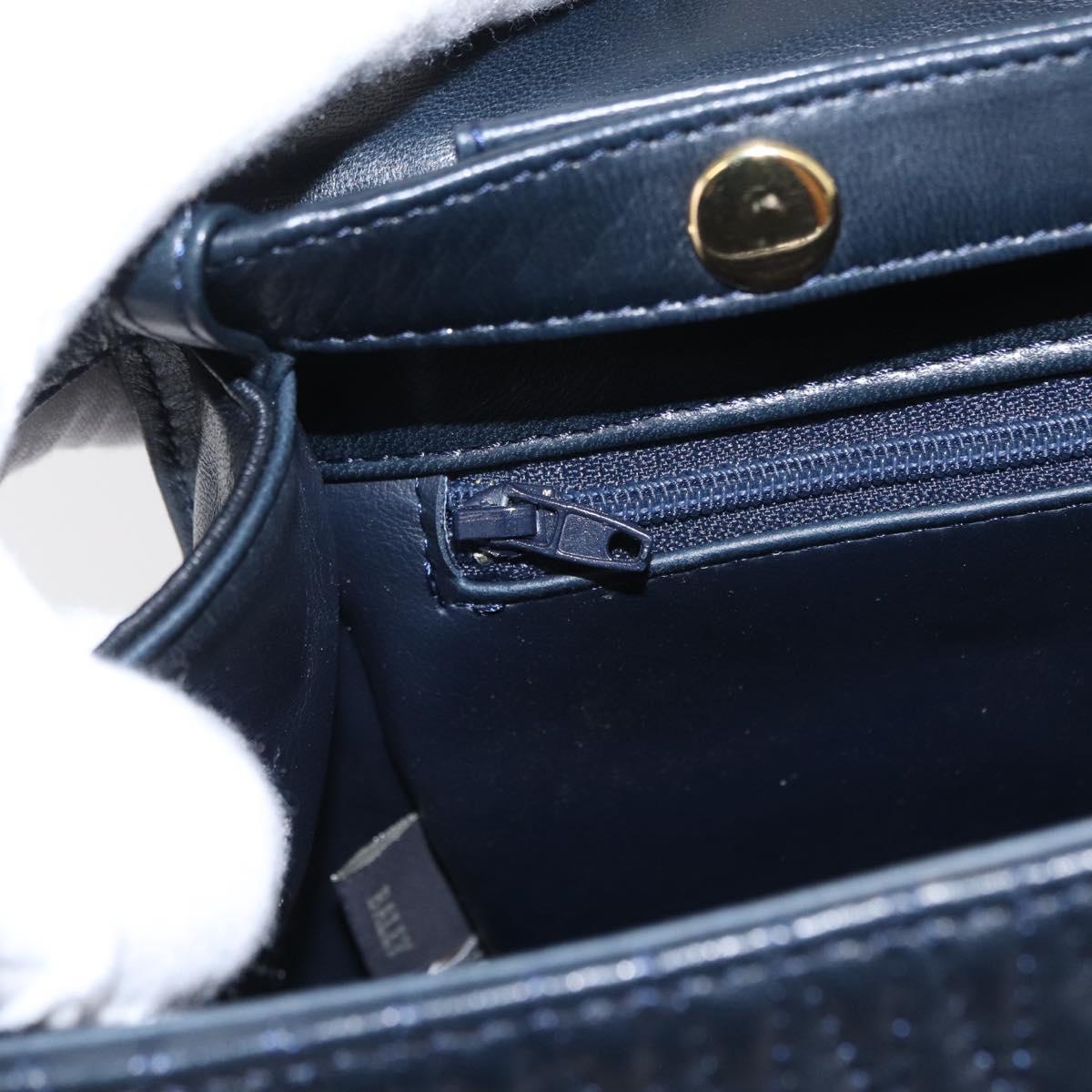 BALLY Shoulder Bag Leather 2way Navy Gold Auth 156489