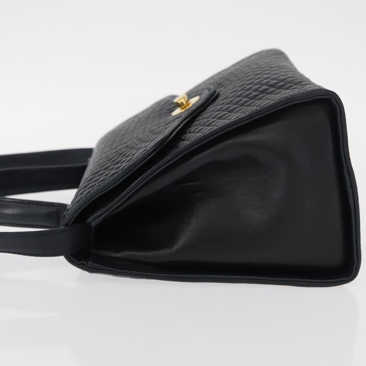 BALLY Shoulder Bag Leather 2way Navy Gold Auth 156489