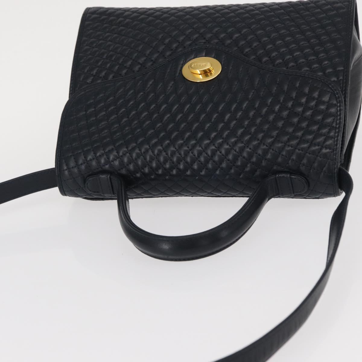 BALLY Shoulder Bag Leather 2way Navy Gold Auth 156489