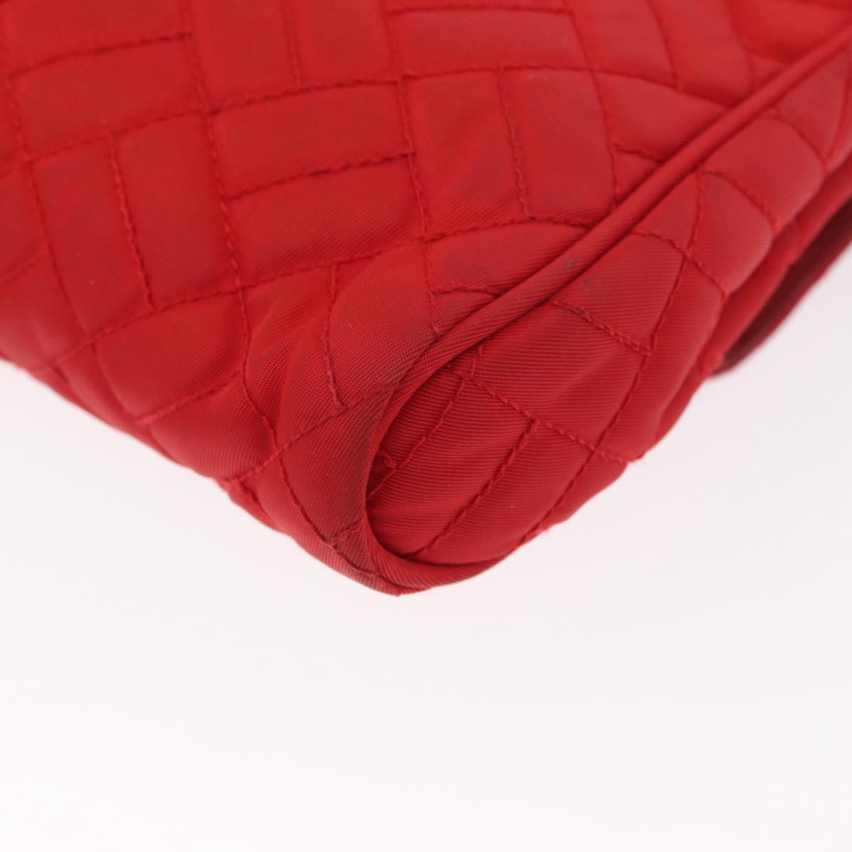 PRADA Chain Shoulder Bag Nylon Red Gold Auth 156490