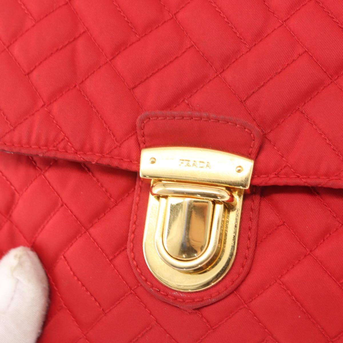 PRADA Chain Shoulder Bag Nylon Red Gold Auth 156490