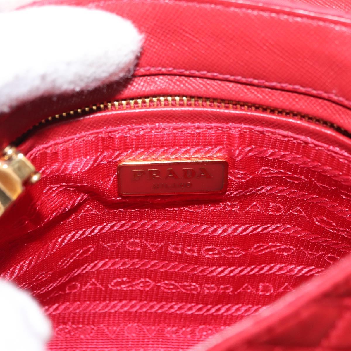 PRADA Chain Shoulder Bag Nylon Red Gold Auth 156490