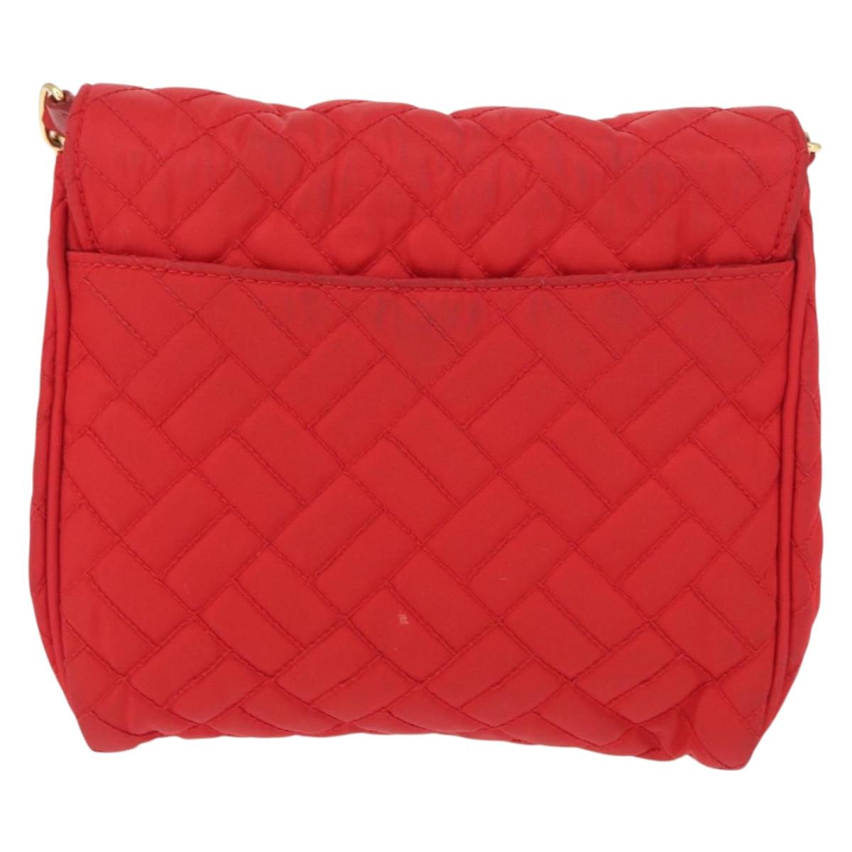 PRADA Chain Shoulder Bag Nylon Red Gold Auth 156490