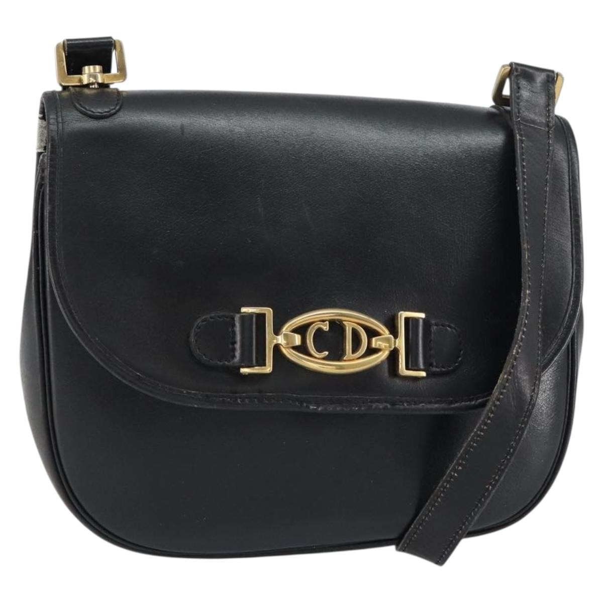 Christian Dior Shoulder Bag Leather Black Gold Auth 156492