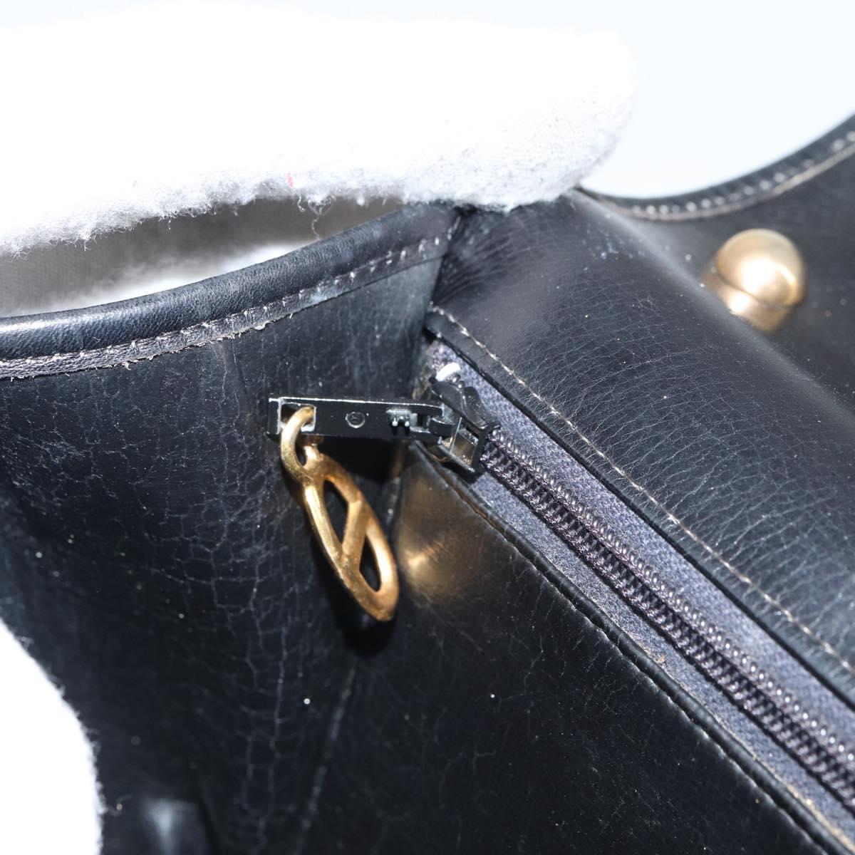 Christian Dior Shoulder Bag Leather Black Gold Auth 156492