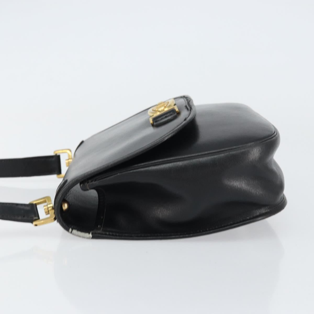 Christian Dior Shoulder Bag Leather Black Gold Auth 156492