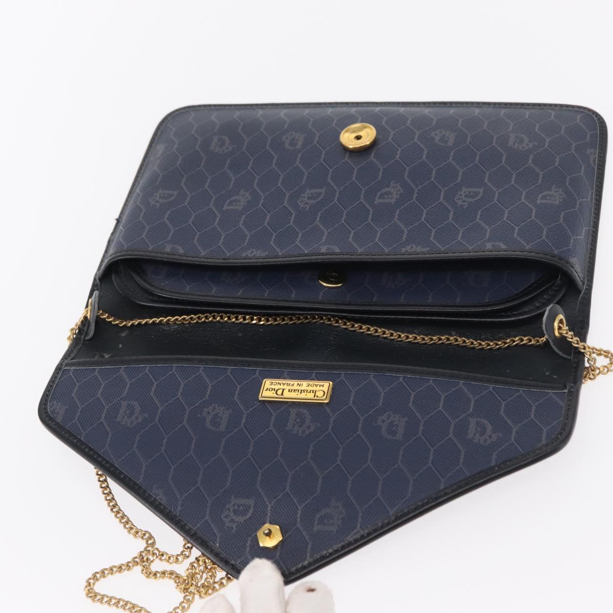 Christian Dior Honeycomb Canvas Chain Shoulder Bag PVC Navy Gold Auth 156493