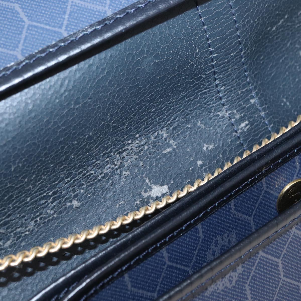 Christian Dior Honeycomb Canvas Chain Shoulder Bag PVC Navy Gold Auth 156493