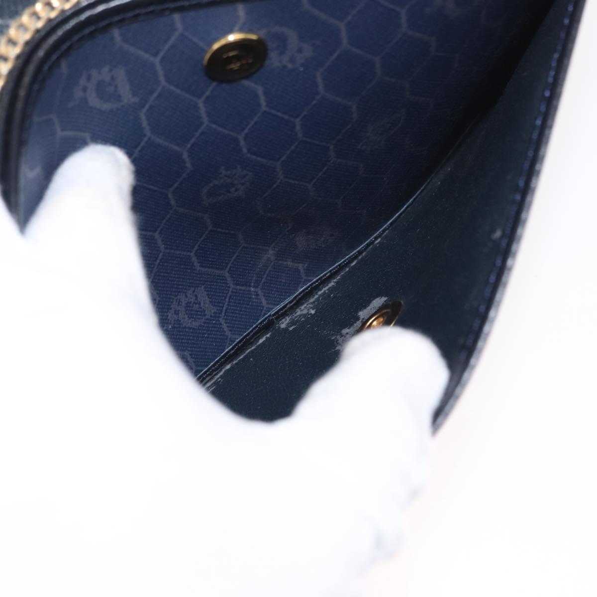 Christian Dior Honeycomb Canvas Chain Shoulder Bag PVC Navy Gold Auth 156493