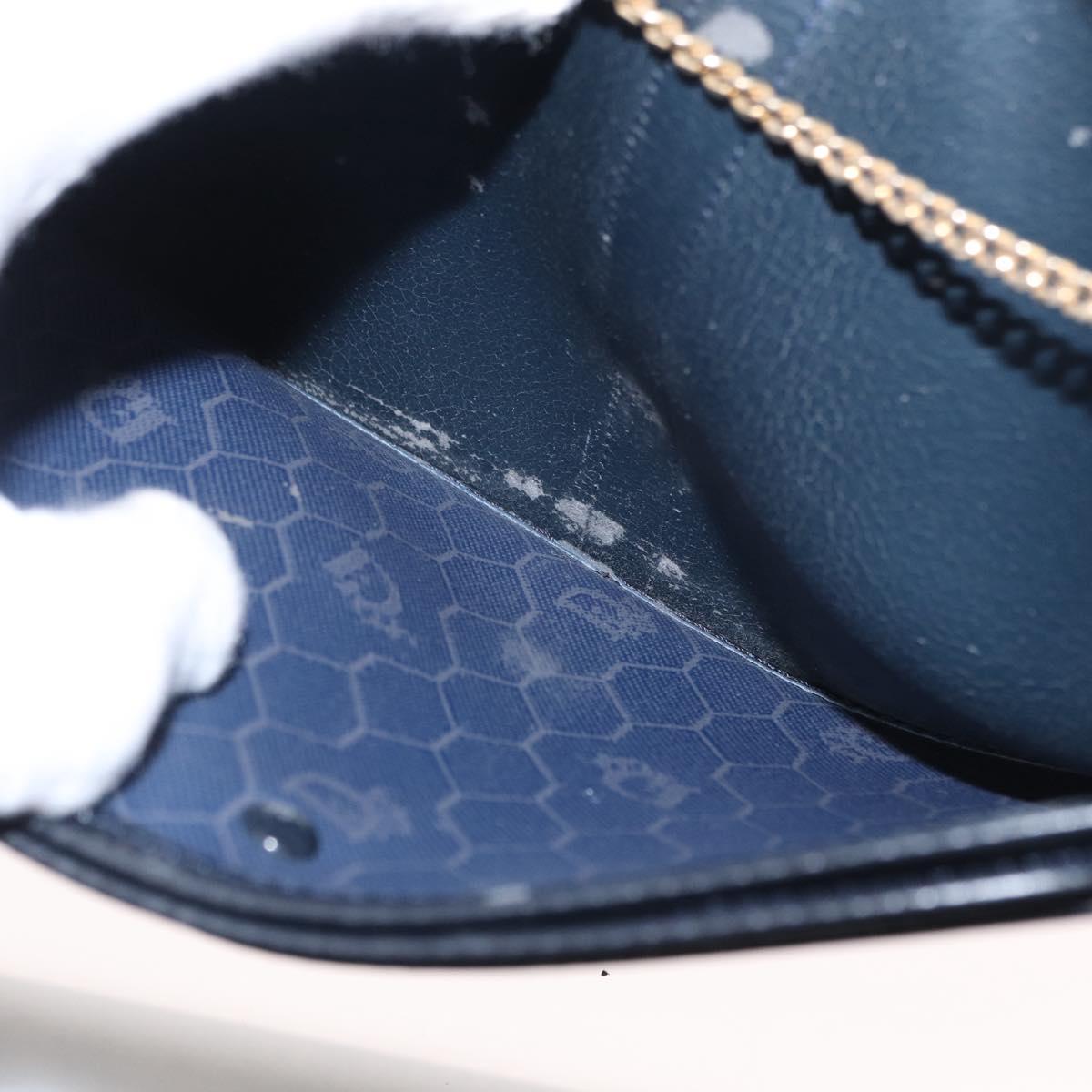 Christian Dior Honeycomb Canvas Chain Shoulder Bag PVC Navy Gold Auth 156493
