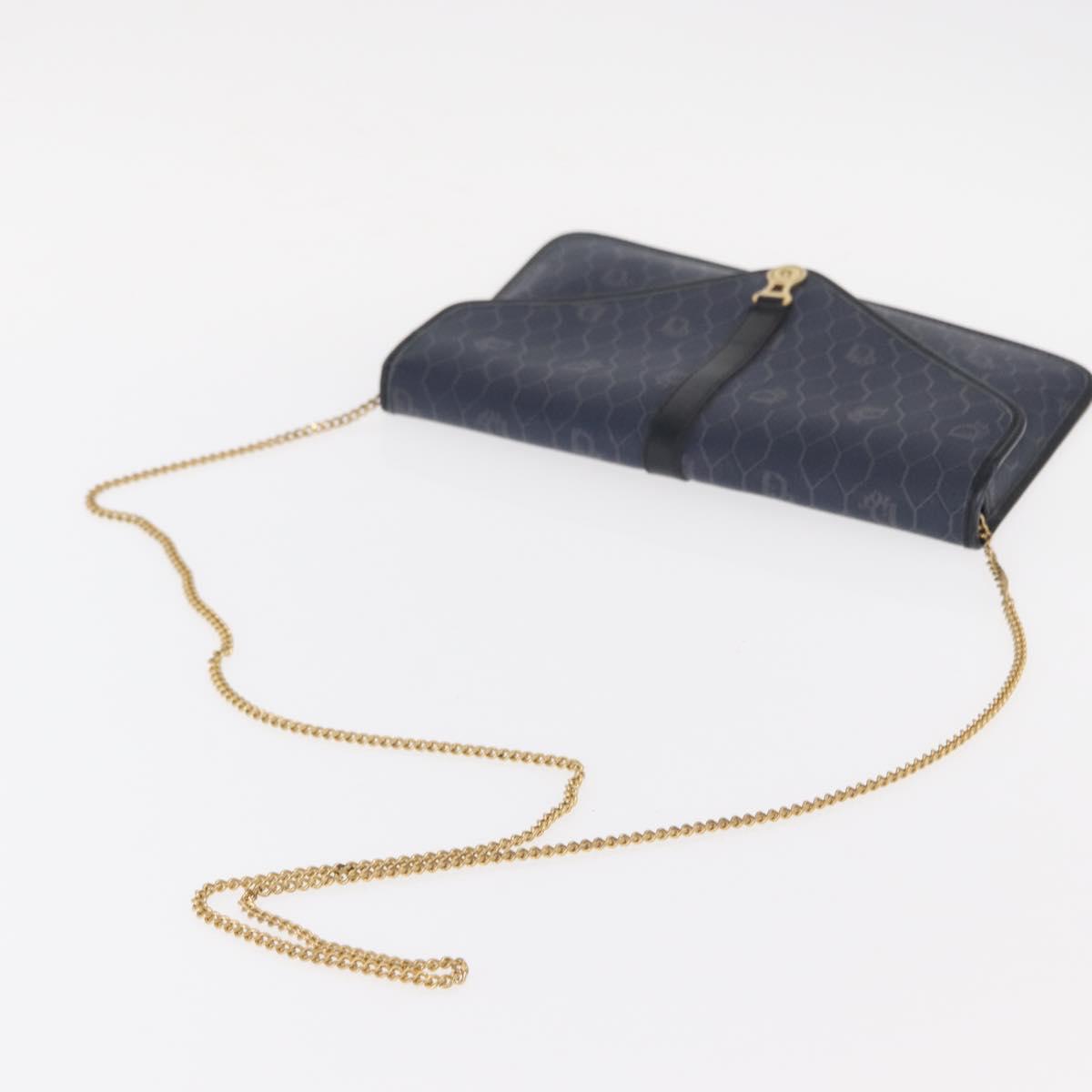 Christian Dior Honeycomb Canvas Chain Shoulder Bag PVC Navy Gold Auth 156493